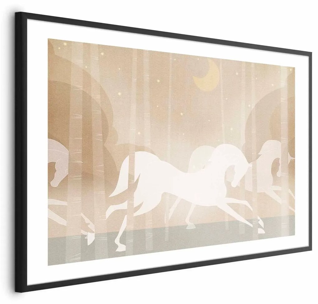 Plakat Pędzące rumaki 90x60 cm z ramą czarną z marginesem ARTGEIST B