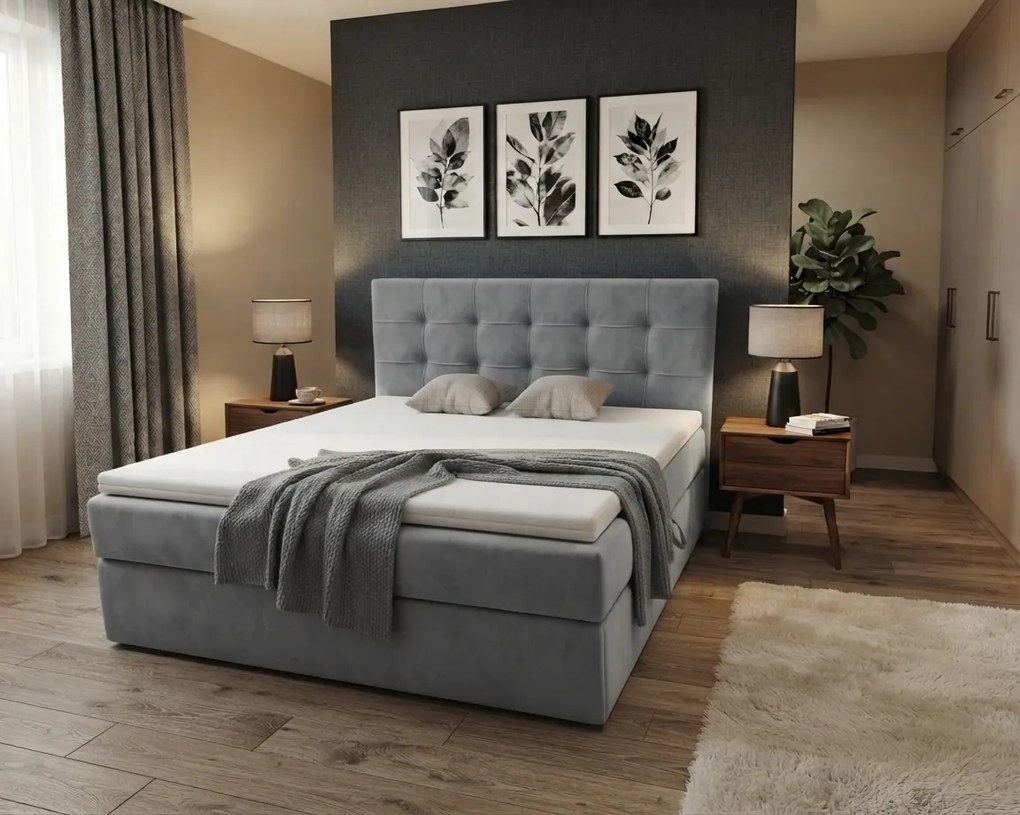 Tapicerowane łóżko boxspring DIRELIS TRINITY 160x200 cm szare Materac: Materac sprężynowy Bonell