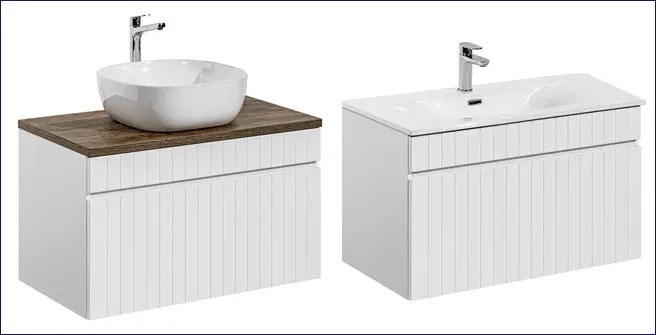 Biała szafka umywalkowa z lamelami 80 cm W8-H67