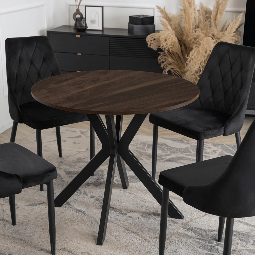Okrągły stół industrialny Lauren 90 cm, orzech/czarny