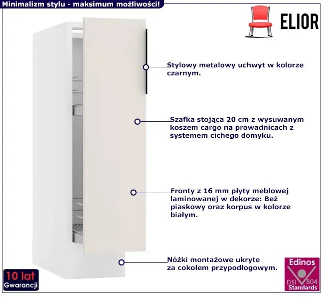Dolna szafka kuchenna cargo 20 cm beż piaskowy - Bixor 4X