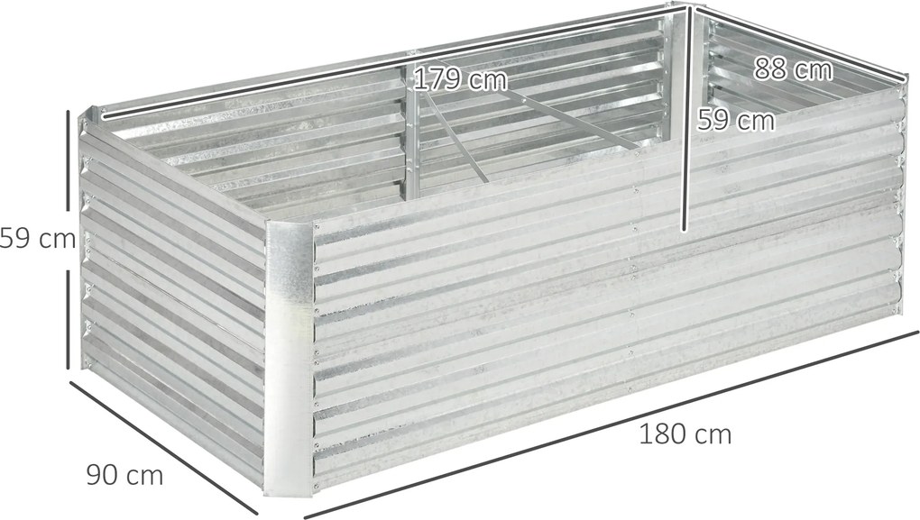 Outsunny Skrzynka na rośliny, Praktyczne wysokie grządki do sadzenia, uprawy i pielęgnacji, Stal, Srebrny