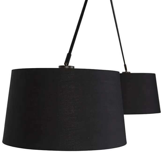 Lampa wisząca czarna z czarnymi i złotymi abażurami z bawełny 35 cm 2-światła - Blitz Nowoczesny Oswietlenie wewnetrzne
