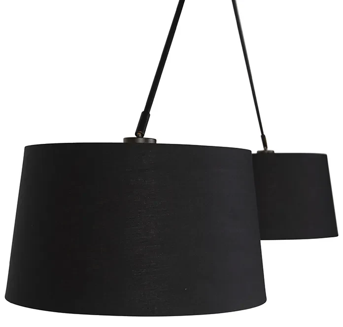 Lampa wisząca regulowana czarna klosz bawełniany czarno-złoty 35cm - Blitz II Nowoczesny Oswietlenie wewnetrzne