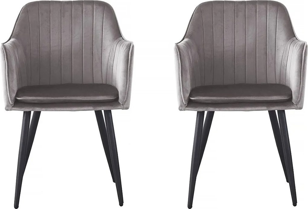 Zestaw 2 aksamitnych krzesel z podlokietnikami "Velma" - Szary