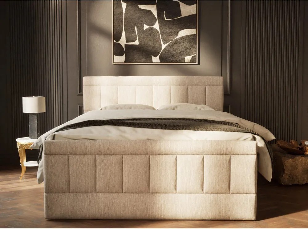 Beżowe łóżko kontynentalne ze schowkiem 200x200 cm Caya – Maison de Rêve