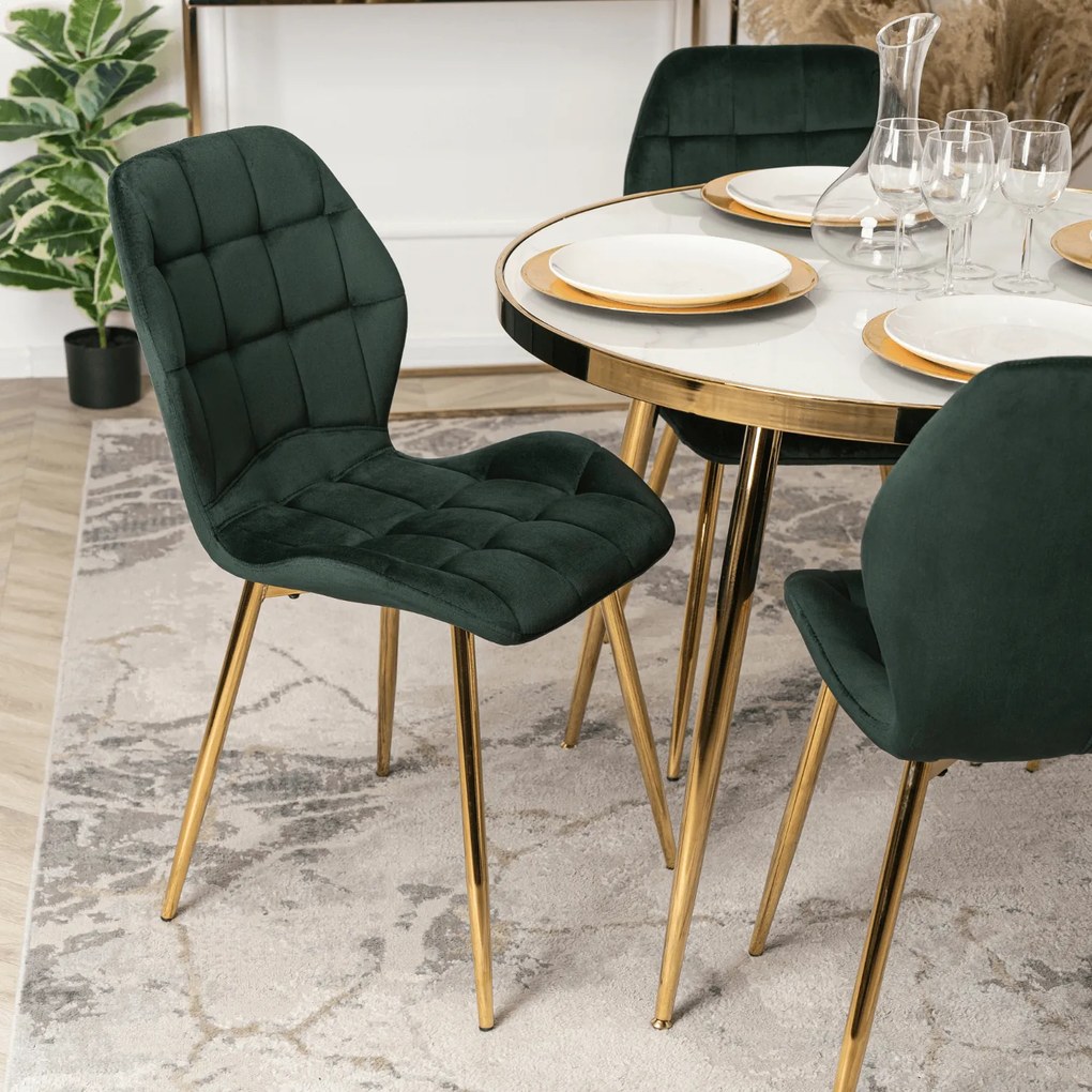 Zestaw 4x Krzesło Tapicerowane do Jadalni LUCKY Zielone Welurowe Nowoczesne Glamour