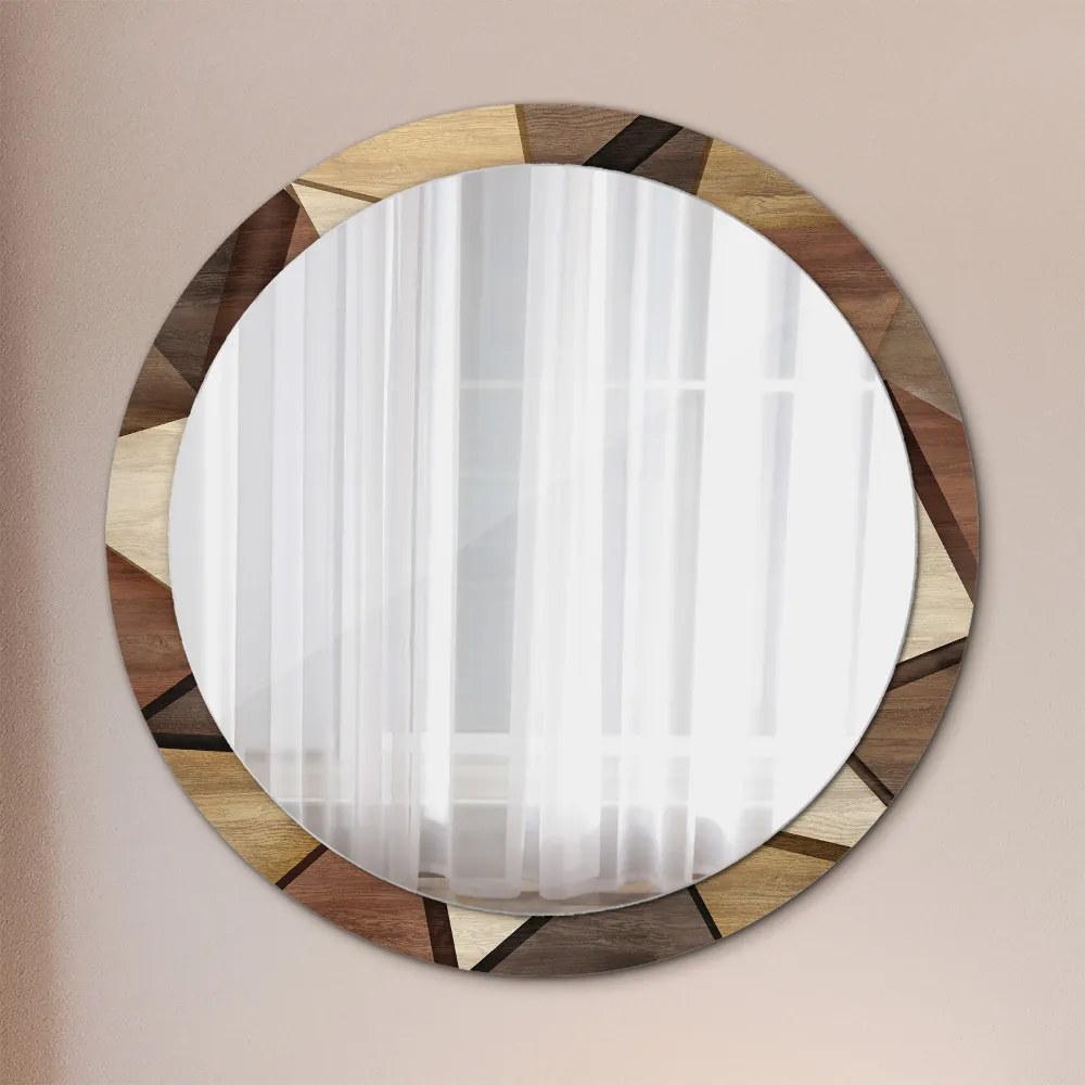 Lustro dekoracyjne okrągłe Geometryczne drewno 3d