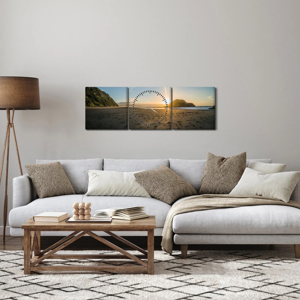 Obraz plaży (z zegarem) (90x30 cm)