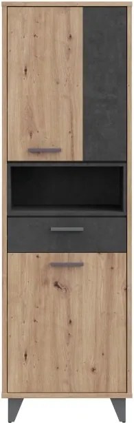 Regał młodzieżowy z 2 szafkami Raven 715, dąb artisan/beton
