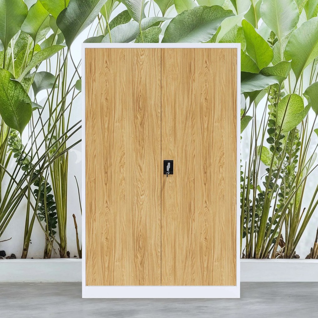Szafa biurowa metalowa na akta, szeroka, biały/złoty dąb, 1150x1850x400 mm: JAN II Eco Design