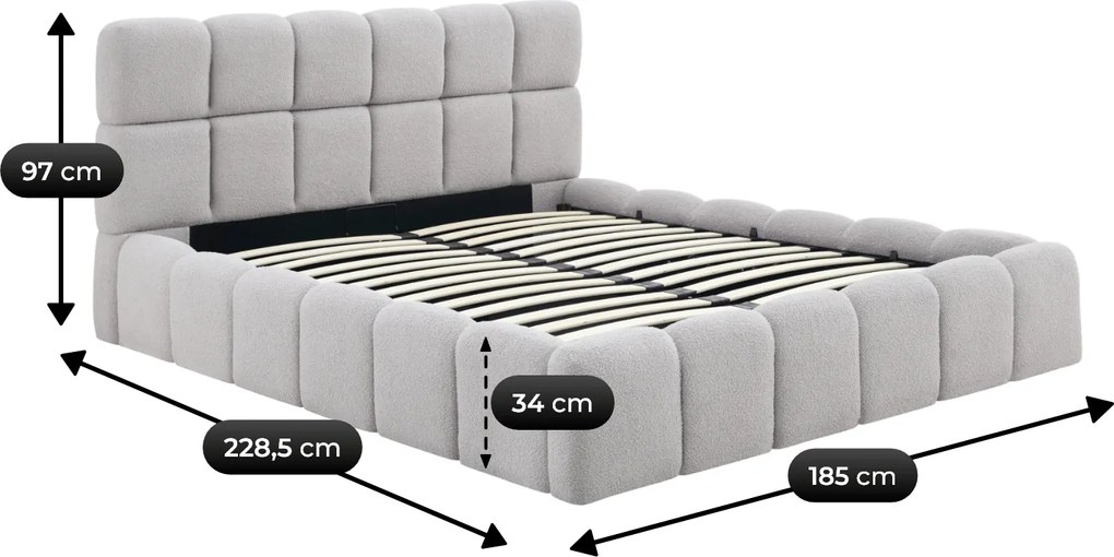 Łóżko Tapicerowane 160x200 cm MURCJA ze Stelażem i Pojemnikiem Dwuosobowe Boucle Szare