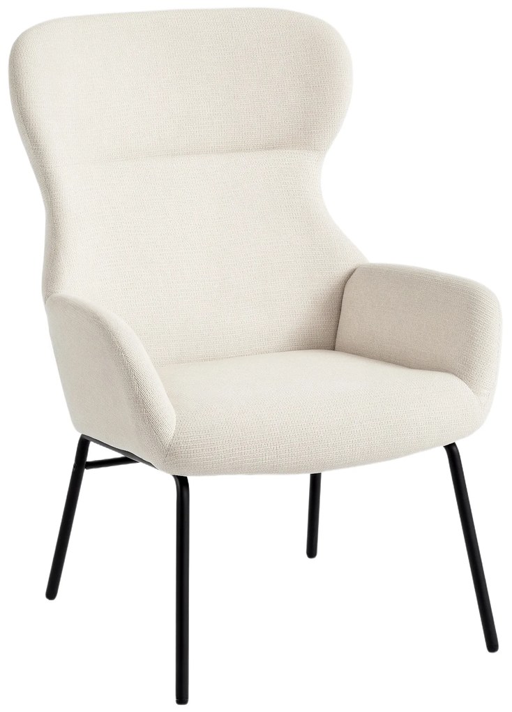 HOMCOM Nowoczesny fotel tapicerowany w stylu uszaka, wysokie oparcie, grube wykończenie, nogi stalowe, kremowy