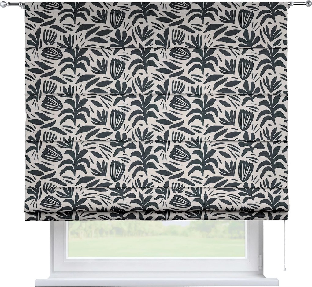 Roleta rzymska Torino kolor czarny tkanina strukturalna, wzorzysta