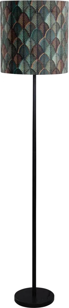 Lampa podłogowa czarna z aksamitnym abażurem w designie liści i złotym wnętrzem - Simplo