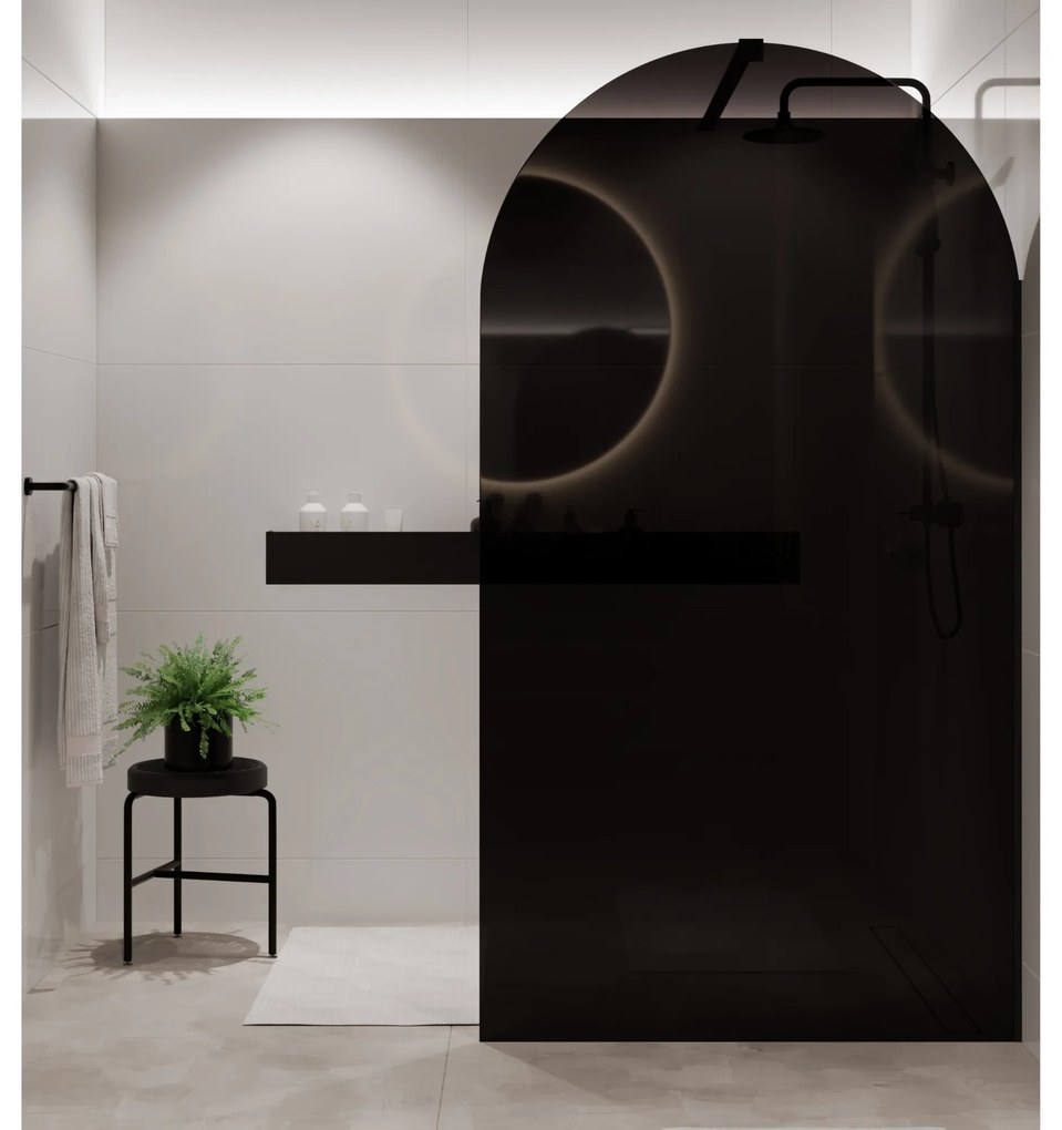 Ścianka prysznicowa WALK IN fix czarna półokrągła 8mm MOLIS Black Oval MASSI | Różne rozmiary : Kolor profili kabiny - czarny, Szerokość ścianki - 100 cm, Typ montażu - WALK in FIX (Do ściany)