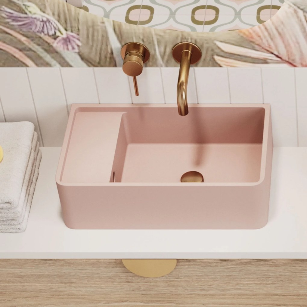 Umywalka z kamienia syntetycznego nablatowa / wisząca prostokątna różowa 43 cm x 25 cm EVELIA Pink