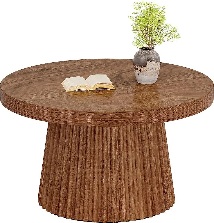 80 cm małe okrągłe stoliki kawowe w stylu wiejskim z żłobkowaną podstawą w kształcie bębna