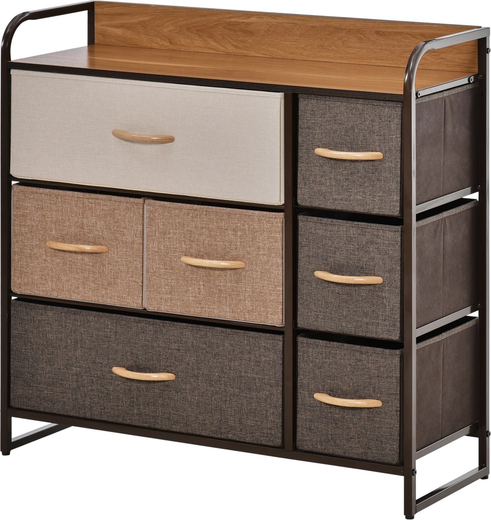 HOMCOM Komoda z 7 szufladami z tkaniny lnianej z metalowym stelażem do salonu, 80x29x78,5 cm | Aosom PL
