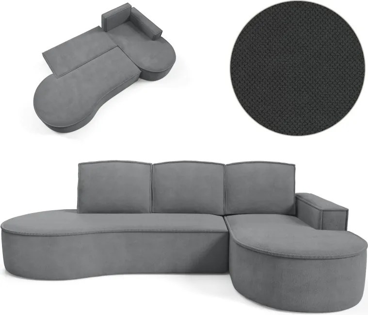 Narożnik MOLLY Prawostronny z funkcją spania, wolnostojący tkanina CURIO 97 Szary