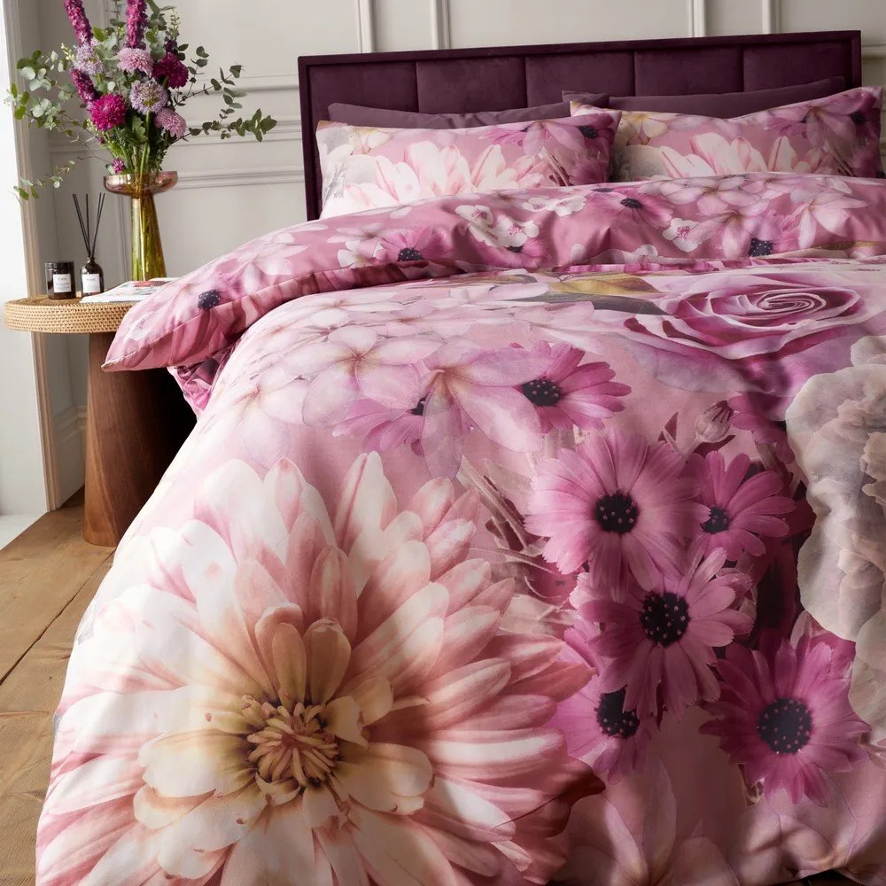 Różowa pościel jednoosobowa 135x200 cm Rosemoor Floral – RHS