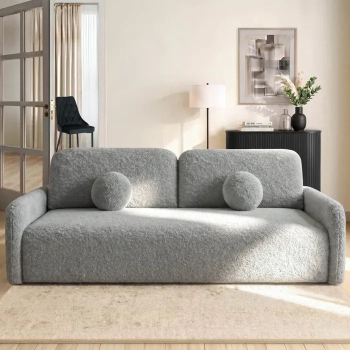 Sofa DUO Rozkładana Dwuosobowa Ciemnoszara Boucle Japandi