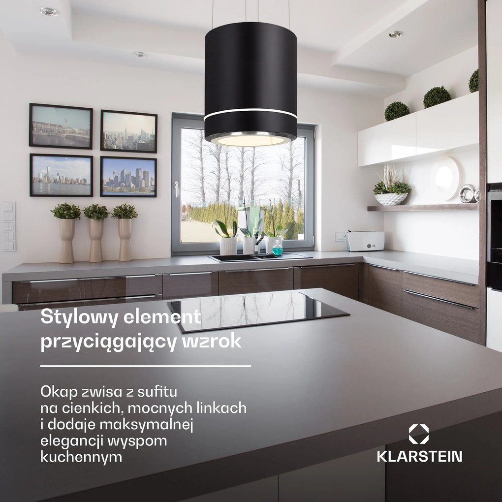 Klarstein Tron Ambience 40cm 521m³/h Okap Wyspowy Czarny
