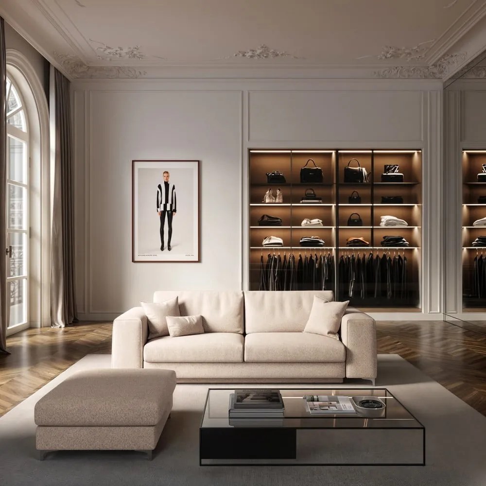 Beżowa rozkładana sofa z materiału bouclé 256 cm Rene – Rodier