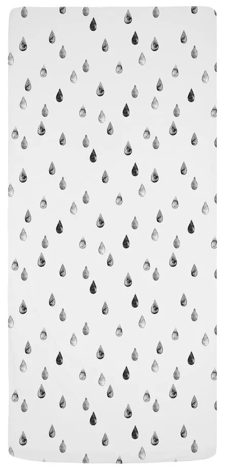 Czarno-białe prześcieradło dziecięce do łóżeczka z satyny bawełnianej z gumką 60x120 cm Bunnies in the Rain – Butter Kings
