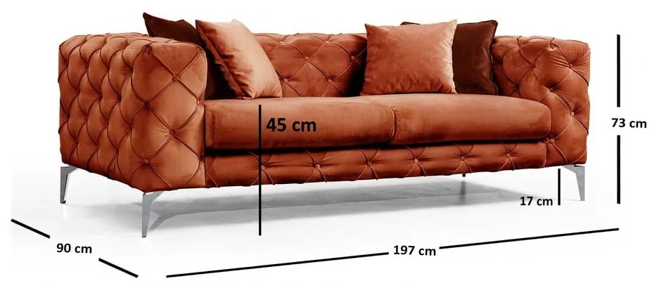 Pomarańczowa aksamitna sofa 197 cm Como – Artie