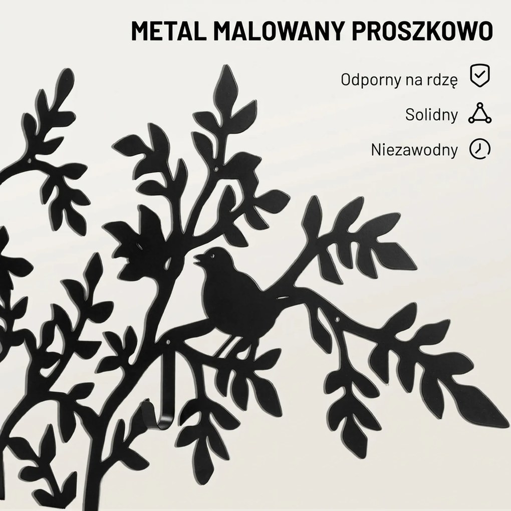 HOMCOM Wieszak ścienny, Montowany na ścianie haczyk na ubrania, Design drzewa z ptakami, Czarny