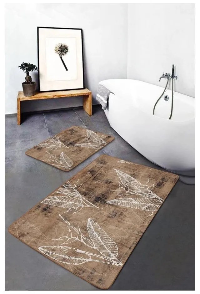 Brązowe aksamitne dywaniki łazienkowe zestaw 2 szt. 60x100 cm – Mila Home