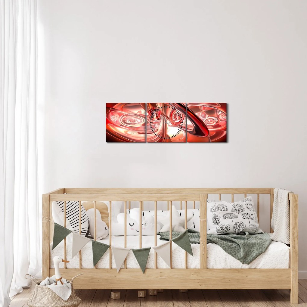 Obraz - czerwone kształty (z zegarem) (90x30 cm)