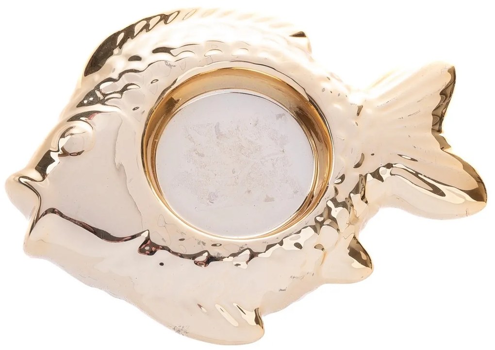 Świąteczny ceramiczny świecznik na świeczkę doherbaty Złota ryba, 11 x 2 x 8,5 cm