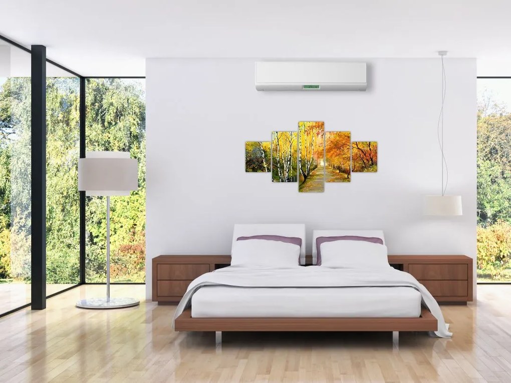 Obraz - Romantyczna aleja wzdłuż wody, obraz olejny (125x70 cm)