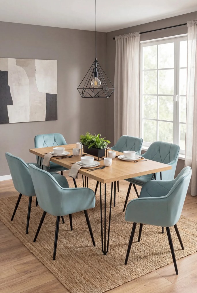 Zestaw 4 turkusowych krzeseł welurowych - Lorviano