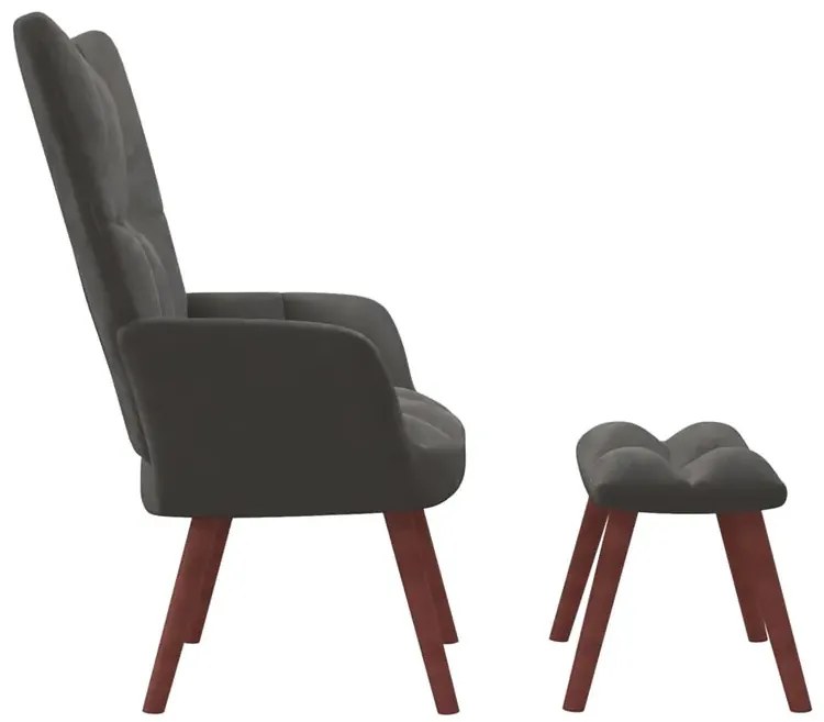 Ciemnoszary fotel welurowy z podnóżkiem E5-P35