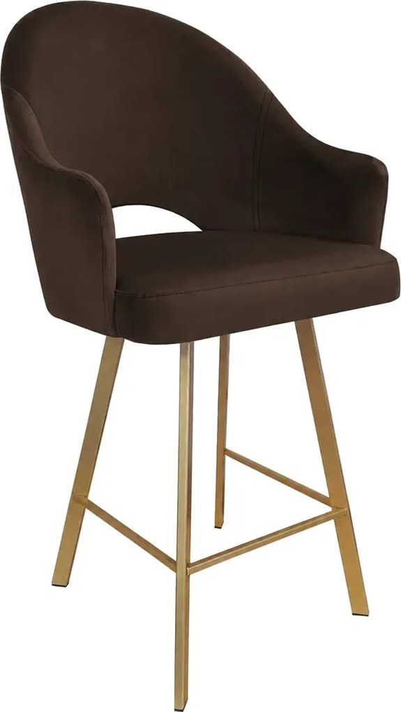 Hoker Velvet krzesło barowe tkanina Welur podstawa metalowa : Kolor nogi - Złota profil, Kolor tkaniny - VELVET - MG05, Typ siedziska - Siedzisko stałe