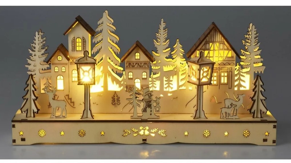 Zimowy krajobraz LED naturalny, 10x LED, 30 cm, 2x AA