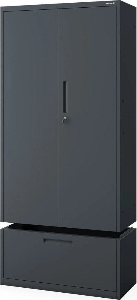 Szafa modułowa metalowa wielofunkcyjna z szufladą wysoką antracytowa MEGAN 1950 x 900 x 400 mm