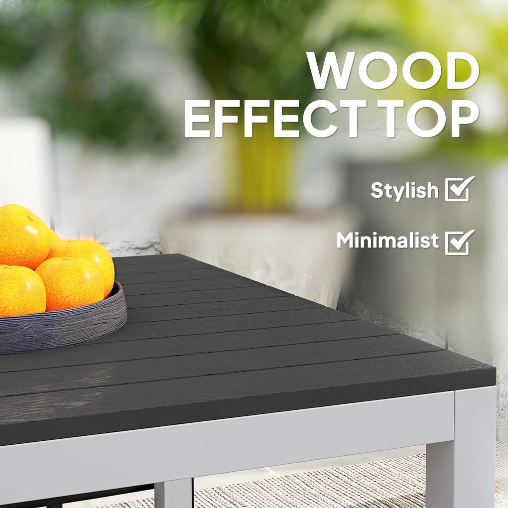 Outsunny Stół ogrodowy z aluminium 120x70 cm, odporny na warunki pogodowe, balkonowy ze wzorem drewna, na 4-6 osób, Czarny
