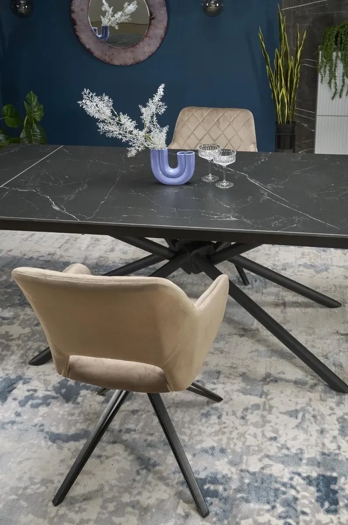 Stół rozkładany VITORINO 160(220)x90 czarny marmur HALMAR