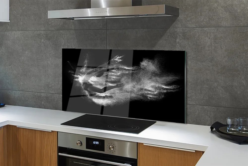 Panel szklany do Kuchni Baletnica w Dymie na Szarym Tle