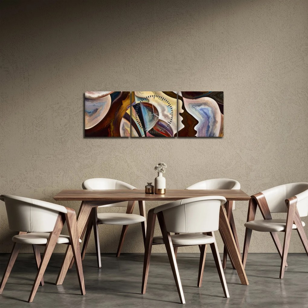 Obraz - Abstrakcja głów (z zegarem) (90x30 cm)