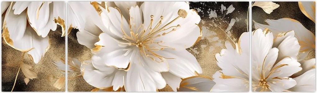 Obraz - Kwiaty w kolorze złotym (170x50 cm)