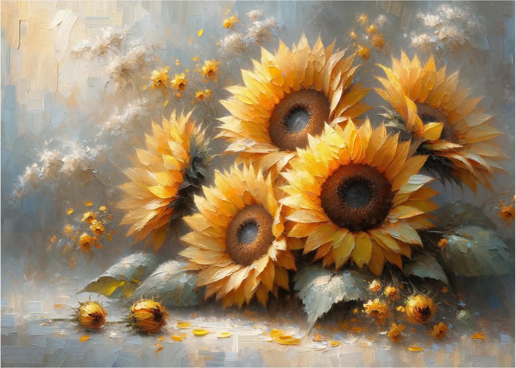Obraz na szkle - Malowanie słoneczników (70x50 cm)