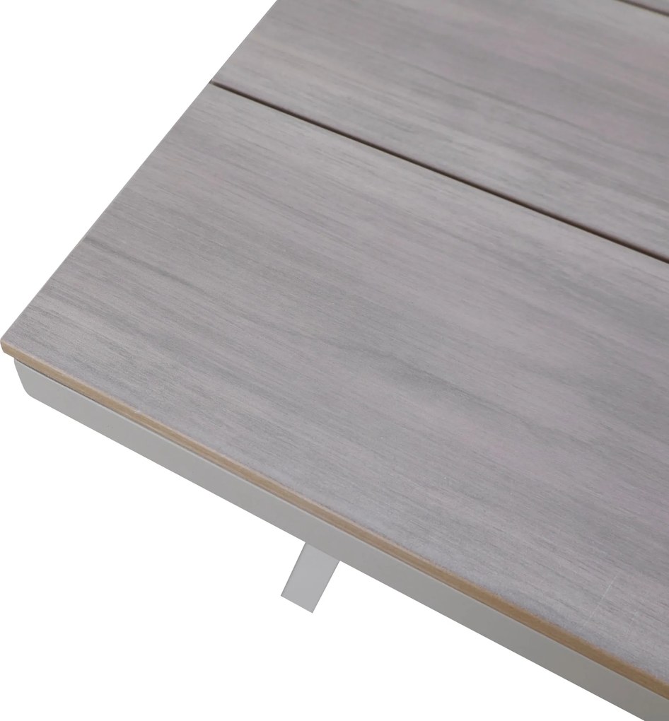 Stół ogrodowy aluminiowy beżowy 150x90x75 cm trwały blat kompozyt drewniany