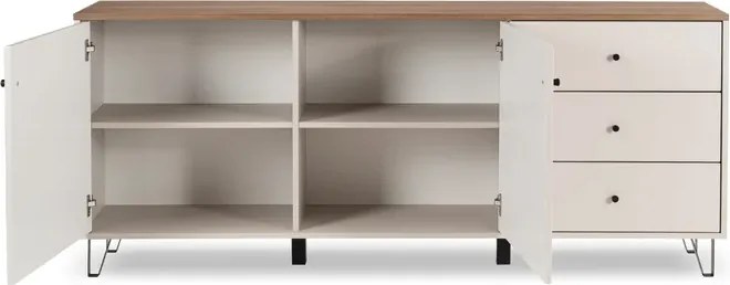 Komoda Dwudrzwiowa z Szufladami BACARDI 183 cm Kaszmir/Dąb Castello Japandi