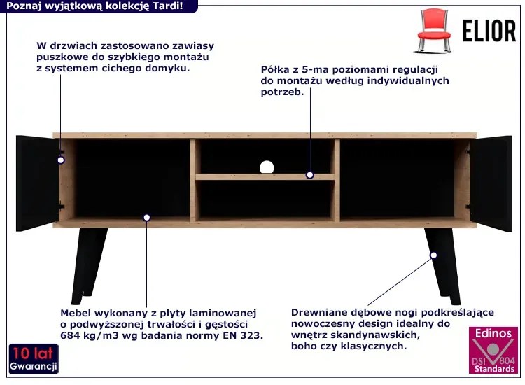 Nowoczesna szafka RTV dąb artisan + czarny - Tardi 4X 120 cm