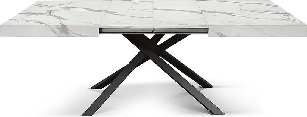 Stół drewniany, białe wykończenie i czarna podstawa, rozkładany 160x90-240x90 - FORTE DEI MARMI